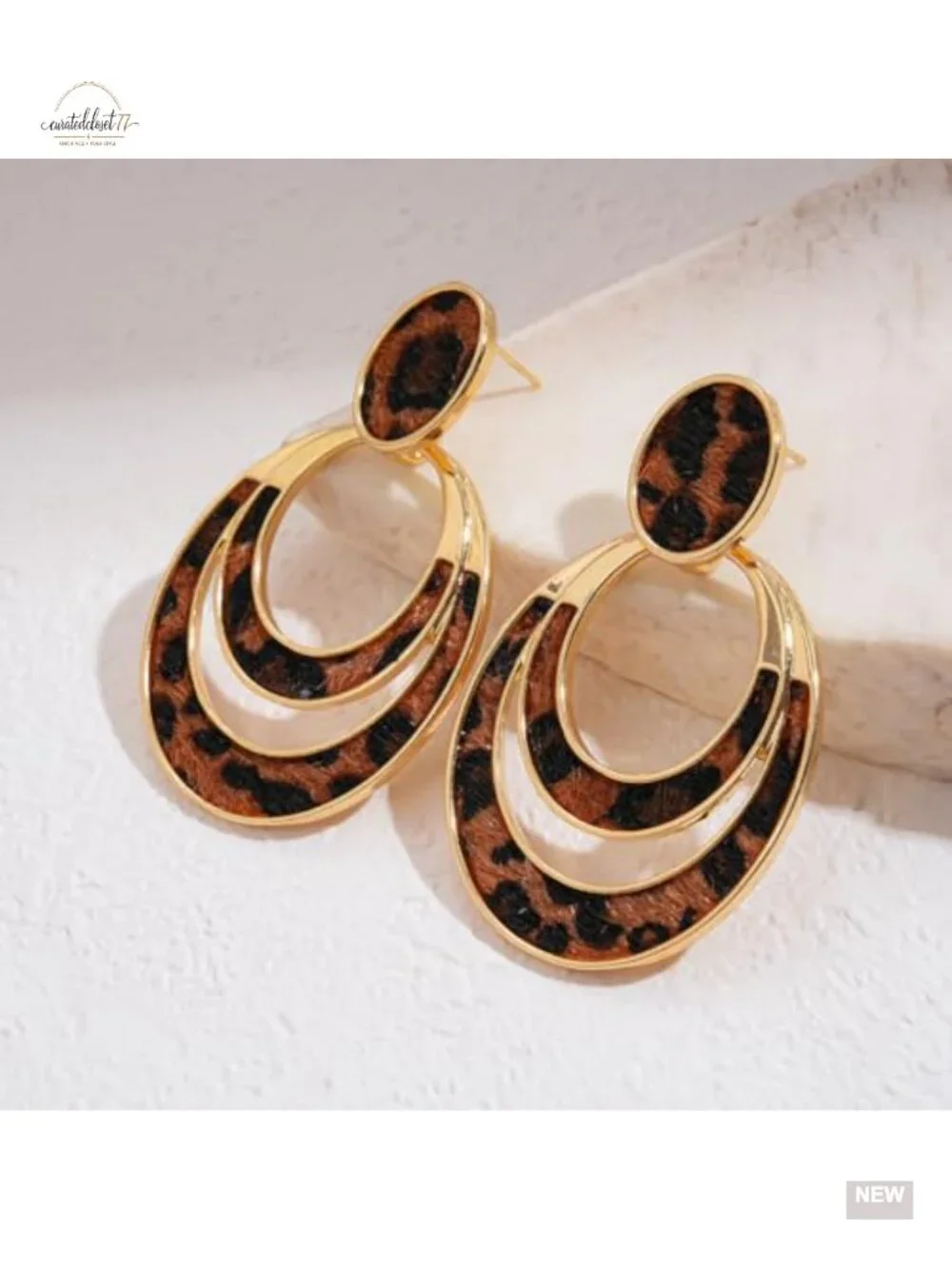 Vintage Leopard Drop Earrings Geometric Statement Dangle Earrings for Women